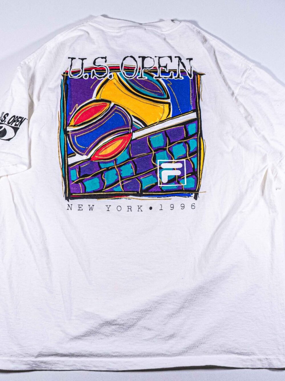 Vintage 90s US Open Tennis NYC 1996 Fila T-Shirt Large Abstract Art Made in USA